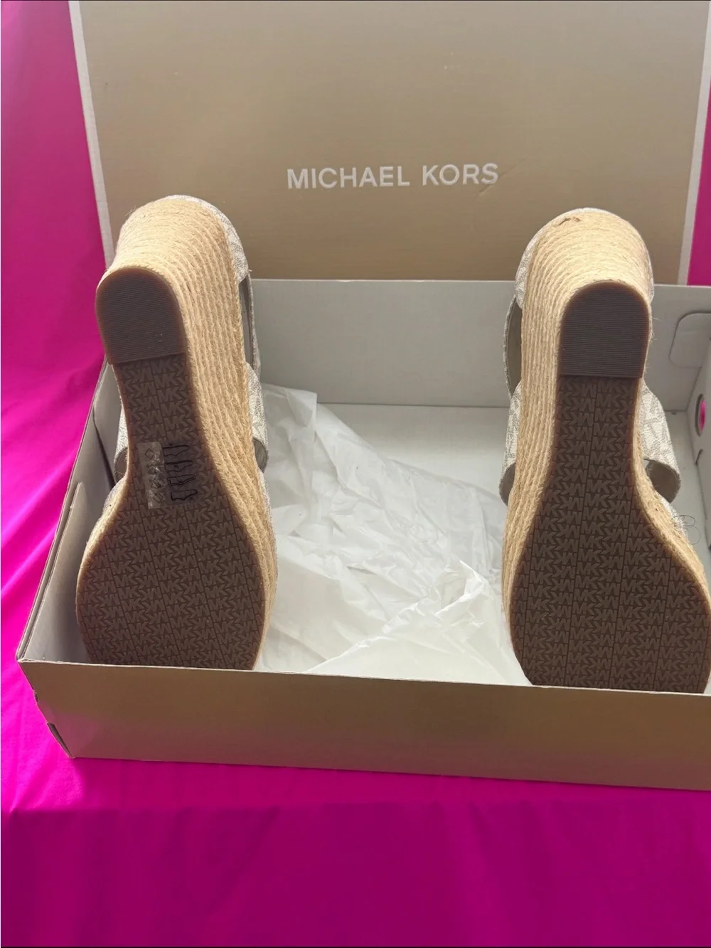 Michael Kors Beige MK Logo Zip-Strap Heels